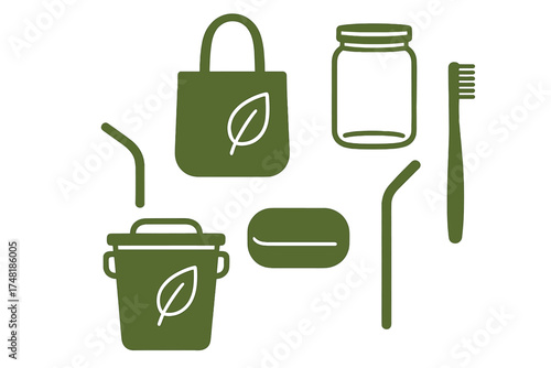 Collection of reusable zero waste products for sustainable living and eco-friendly lifestyle