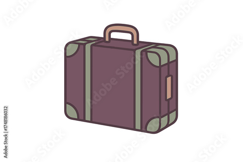 Vintage travel suitcase with handle and straps isolated on white background