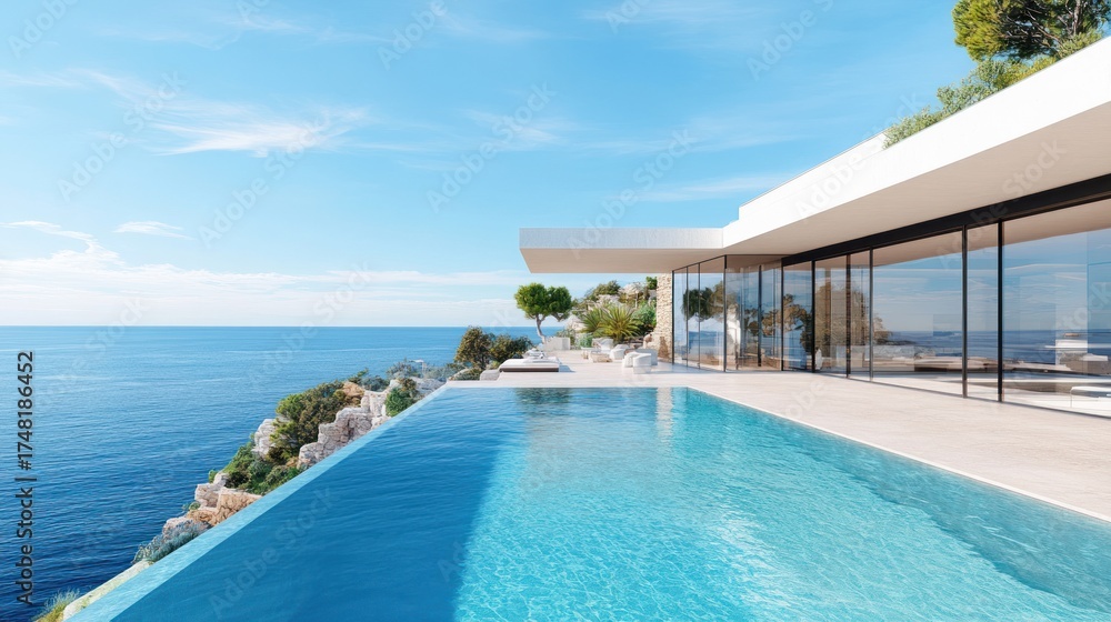 Fototapeta premium Luxury villa with infinity pool overlooking the sea