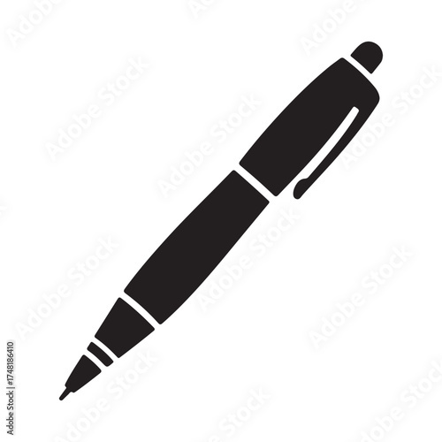 Black pen isolated on white background for writing and drawing office supply stationery tool for communication and creativity