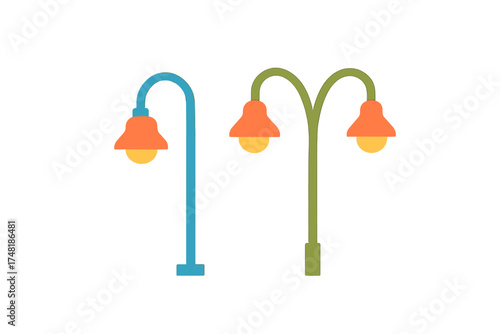 Colorful set of two different outdoor street lamps or park lights in a modern flat design