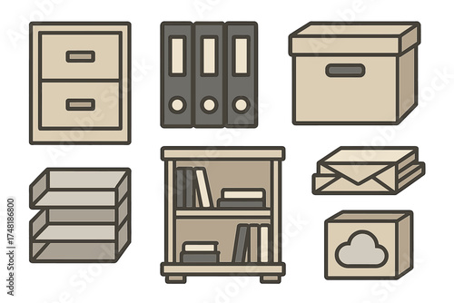Essential office organization and document storage items like filing cabinet binders and bookshelf