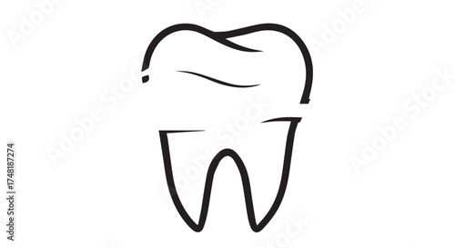 Simple black and white line drawing of a human tooth isolated on transparent background