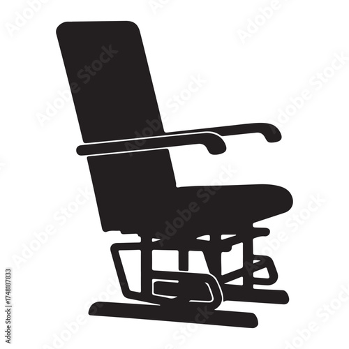 Black Silhouette of Adjustable Chair for Medical or Dental Settings Providing Comfort and Support with Footrest