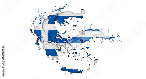 A vibrant splash art illustration of the greek flag, isolated on transparent background, captures the essence of greece with its iconic blue and white stripes, symbolizing the countrys rich history an