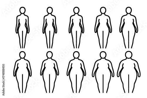 Women's Weight Class Icons. Line style icons of women’s weight categories: 49kg class, 55kg class, 59kg class, 64kg class, 71kg