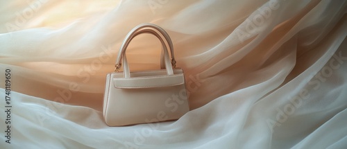 Small handbag on textured fabric background