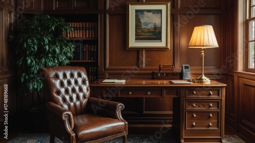 Elegant office interior with leather chair