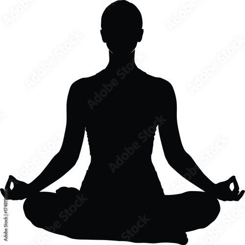 Silhouette of a person in lotus position meditating isolated on white background calm figure practicing yoga for relaxation and mindfulness