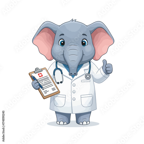 Cute Chibi Elephant Doctor Vector Illustration
