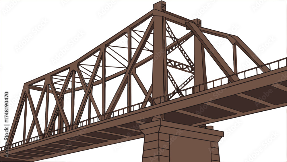 Fototapeta premium A brown steel bridge illustration against a white background.