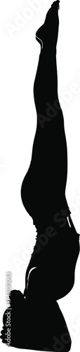 Silhouette of a woman performing a handstand yoga pose, showcasing strength, balance, and flexibility against a clean white background