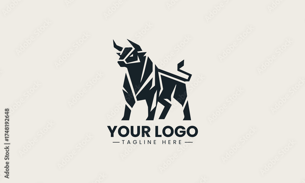 Fototapeta premium Powerful black vector logo illustration of a geometric stylized bull creating a strong financial and business symbol