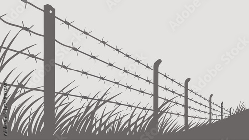Barbed Wire Fence Silhouette.