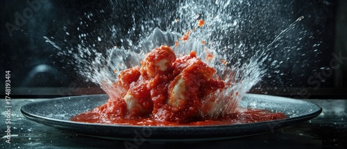 Food splashing on a plate