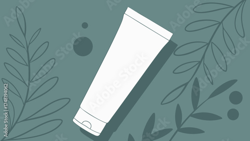 Clean Minimalist Cream Tube Illustration on Teal Background.
