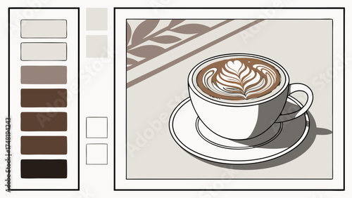 Coffee Artwork - Minimalist Coffee Illustration with Latte Art.