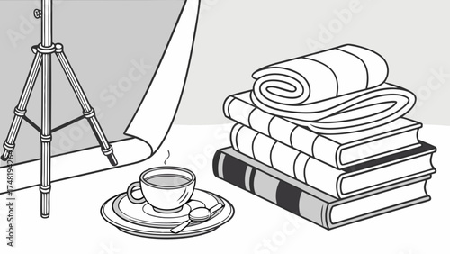 Coffee Break Books Studio Setup Illustration.