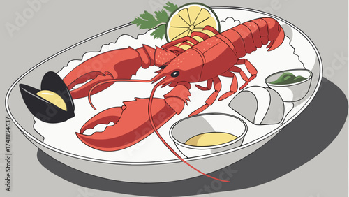 Delightful Seafood Platter Illustration.