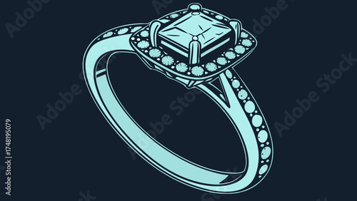 Engagement Ring Illustration on Dark Background.