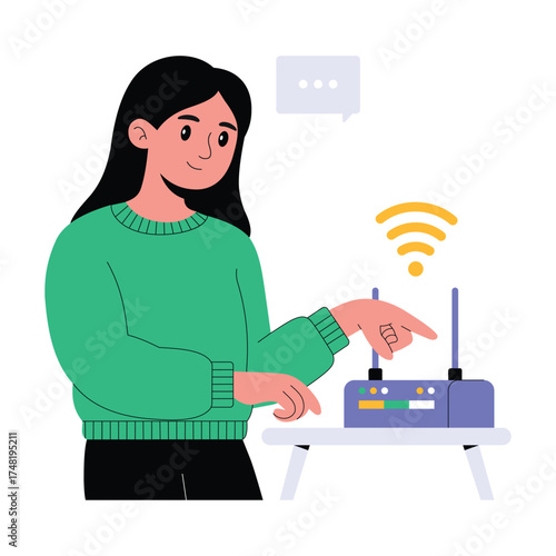 Technician installing and configuring home Wi-Fi router Illustration