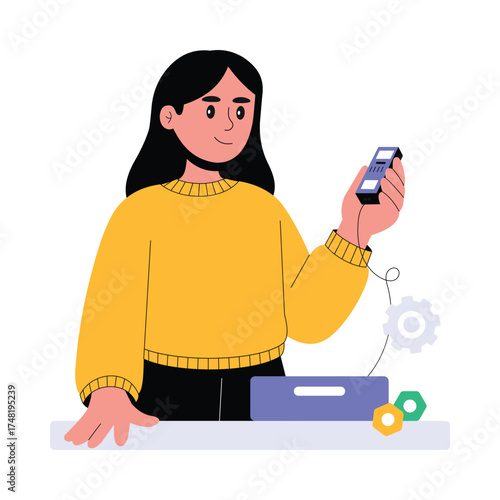 Engineer fixing broken laptop or mobile device Illustration