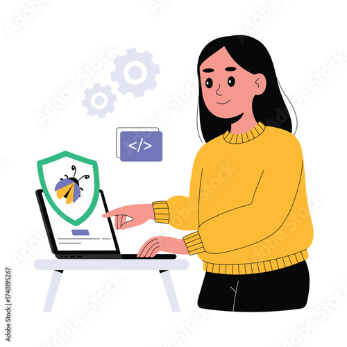 Computer detecting malware during antivirus scanning Illustration