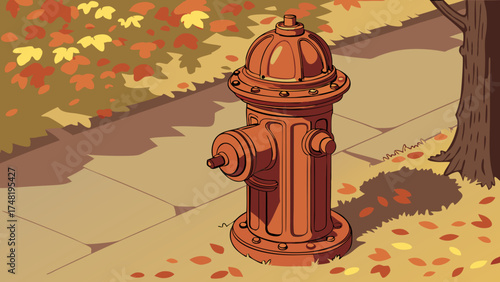 Fire Hydrant Autumn Landscape Illustration.
