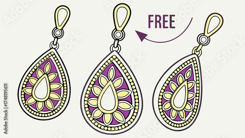Floral Teardrop Earrings Illustration.