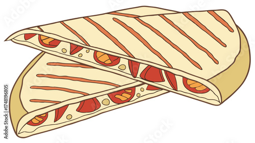 Grilled Quesadilla with Tomatoes Illustration Food Graphics.