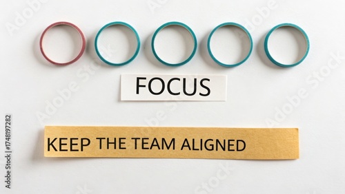 Team Alignment Concept with Focus Words and Colorful Rubber Bands