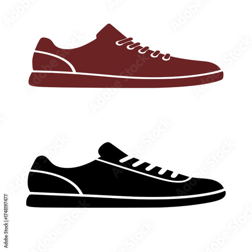 A pair of sport sneakers with laces, isolated on a white background, is depicted in this vector illustration of fashion footwear