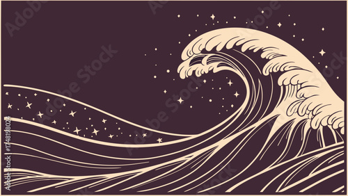 Abstract Wave Illustration with Stars.