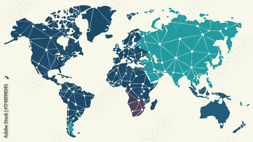 Abstract World Map with Connected Nodes.