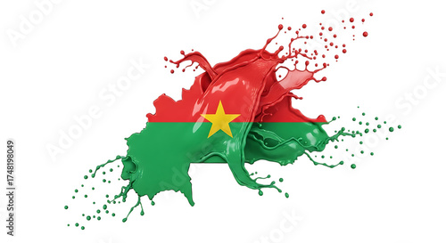 Burkina faso map outline with flag colors and paint splash effect, isolated on transparent background a vibrant representation of burkinabe identity, blending geographical form with national colors in