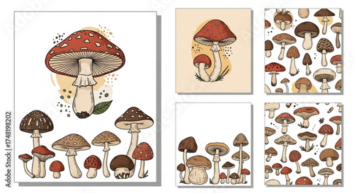 Hand Drawn Mushroom Set – Trendy Vector Illustration for Decor, Design & Poster Templates