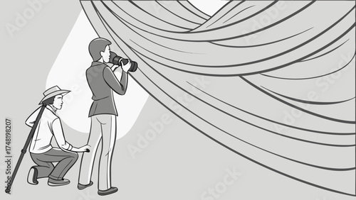 Illustration of Individuals with Camera Abstract Background.