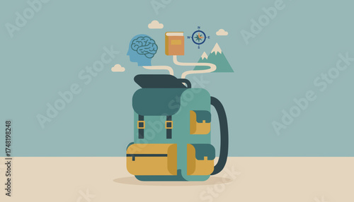Conceptual backpack of knowledge direction and adventure for personal growth