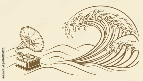 Antique Gramophone and Wave Design.