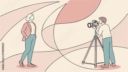 Illustrative Illustration Photographer Taking a Photo of a Subject.