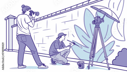 Illustrative Depiction of Creative Process Photography and Mural Painting.
