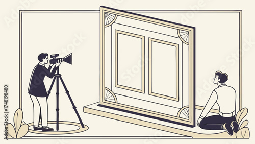 Illustrative Scene of Photography Process with Camera and People.