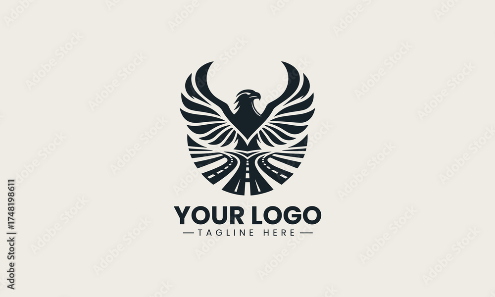 Fototapeta premium old black vector logo illustration of a powerful eagle with dynamic spread wings creating an authoritative and iconic symbol