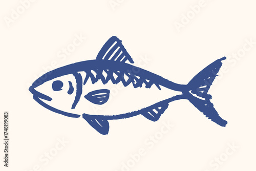  Fish sketch with bold lines rustic hand drawn vector illustration