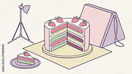 Cake illustration with lighting setup.