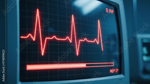 Red Heartbeat Monitor Displaying Vital Signs in a Medical Setting