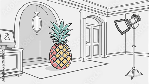 Cartoon Pineapple in a Studio Setting.