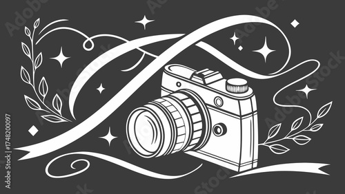Classic Camera Illustration with Embellishments.