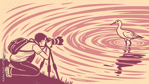 Photographer Capturing Bird in Water.