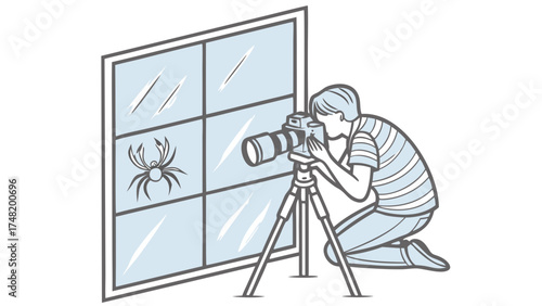 Photographer Photographing Spider Through Window.